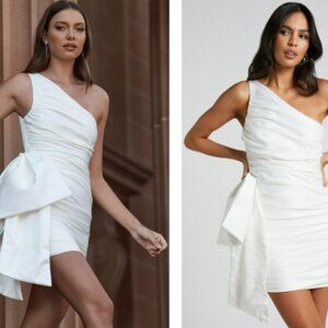 BRAND NEW WITH TAGS: BETTY MINI DRESS - ONE SHOULDER SIDE BOW GATHERED DRESS IN